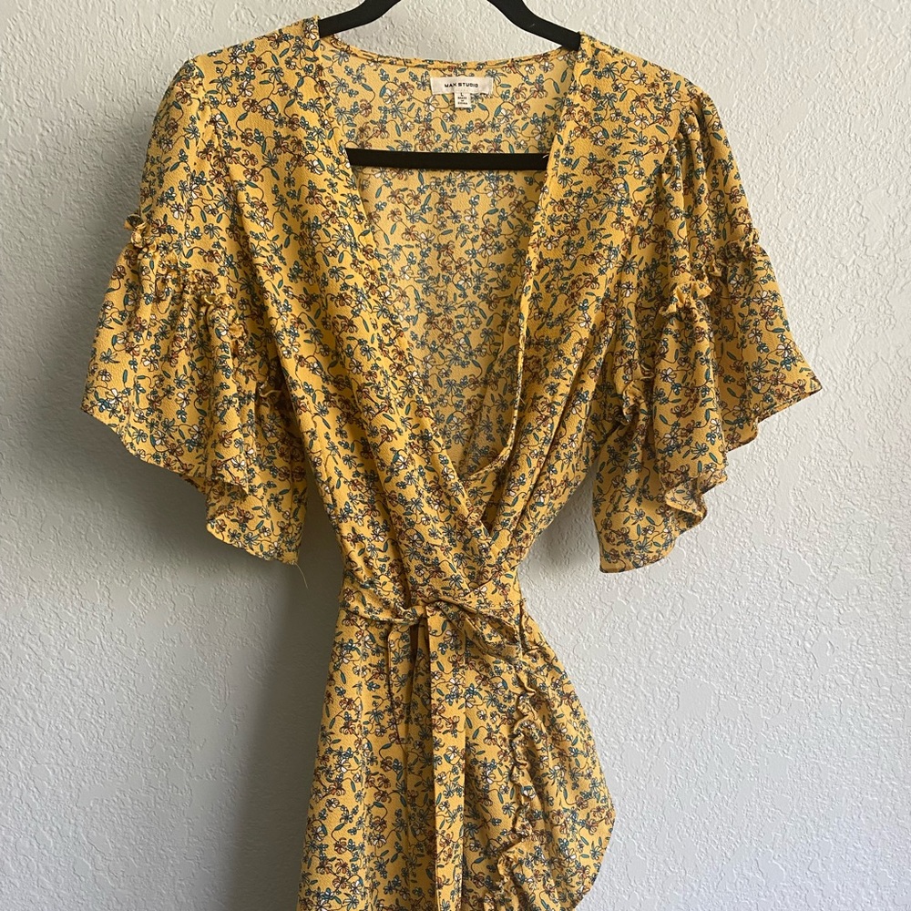 Max studio yellow ruffle dress farmhouse cottagecore